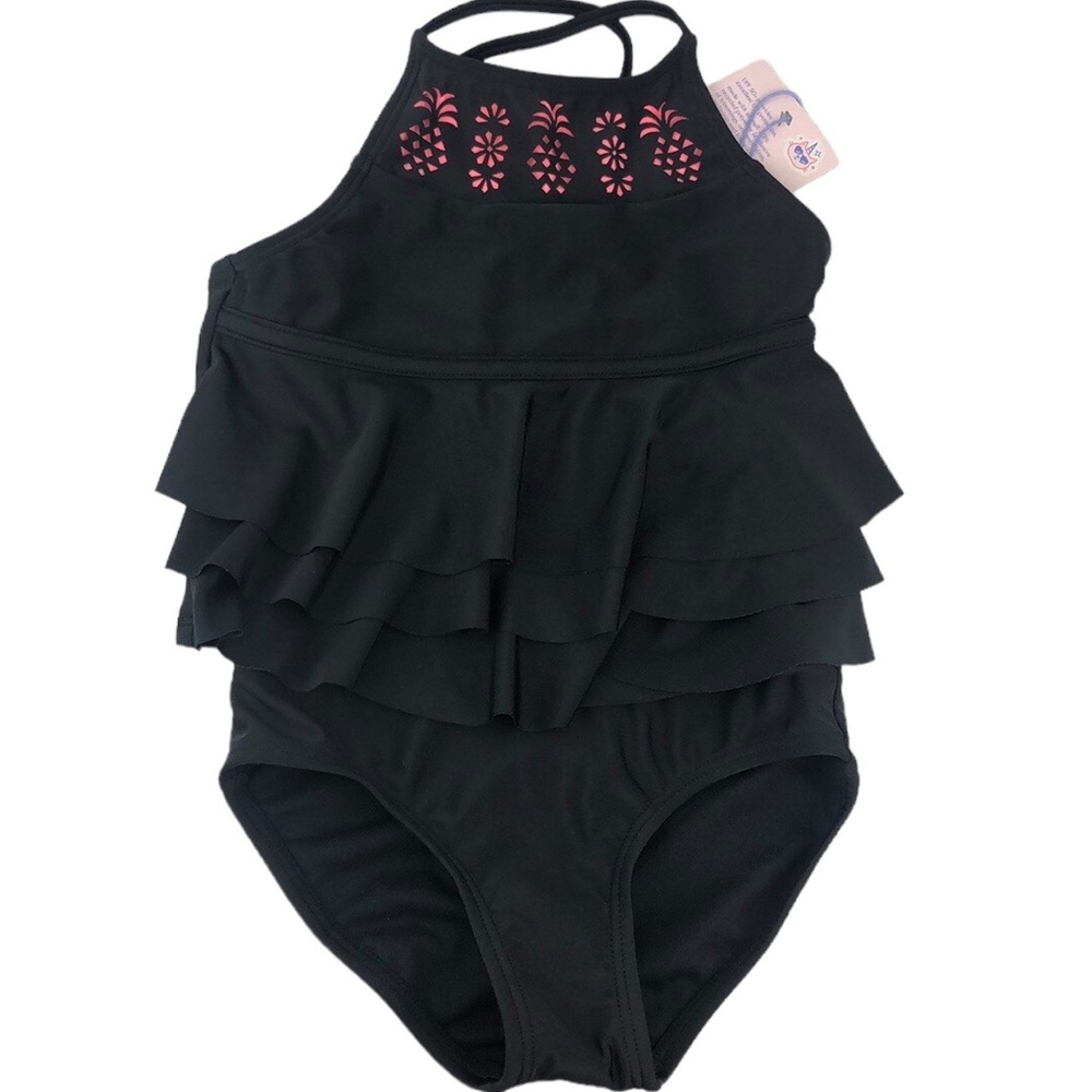 More than magic girls two piece swim suit ruffles floral XS 4/5